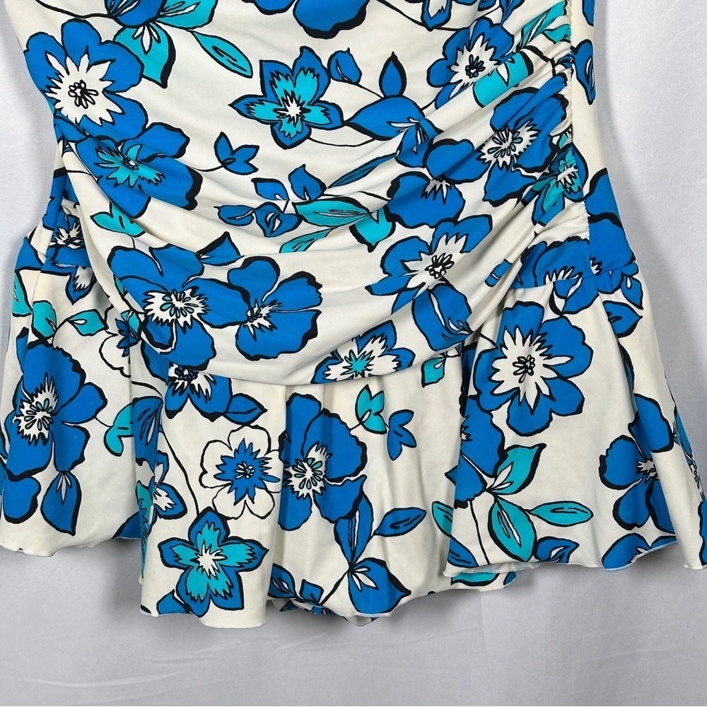 Always For Me Plus Size Halter Ruched Floral Retro Swimdress 16W Blue Vacation - Picture 5 of 12